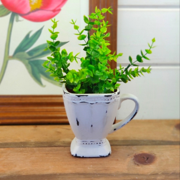 Upcycled Hand Painted Ceramic Pedestal Style Mug Vase - Picture 1 of 8